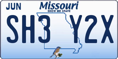 MO license plate SH3Y2X