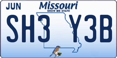 MO license plate SH3Y3B