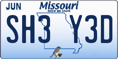 MO license plate SH3Y3D