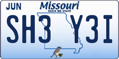 MO license plate SH3Y3I