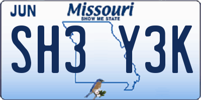 MO license plate SH3Y3K