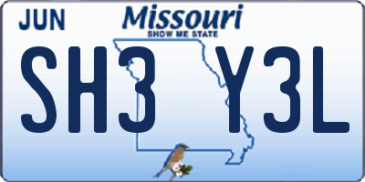 MO license plate SH3Y3L