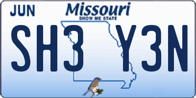 MO license plate SH3Y3N