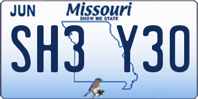 MO license plate SH3Y3O