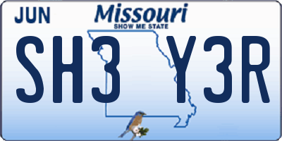 MO license plate SH3Y3R
