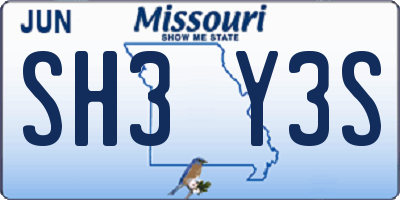 MO license plate SH3Y3S