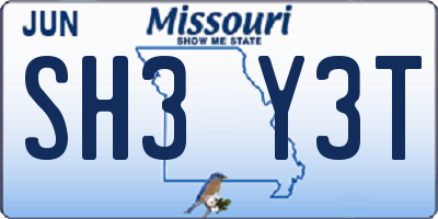 MO license plate SH3Y3T
