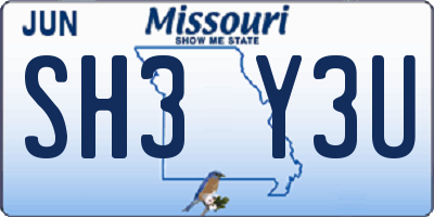 MO license plate SH3Y3U
