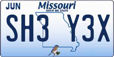 MO license plate SH3Y3X
