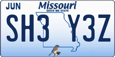 MO license plate SH3Y3Z