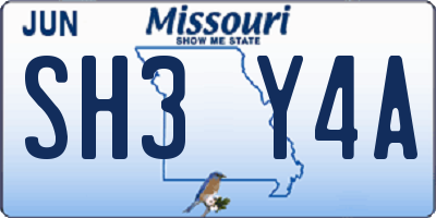 MO license plate SH3Y4A