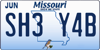 MO license plate SH3Y4B