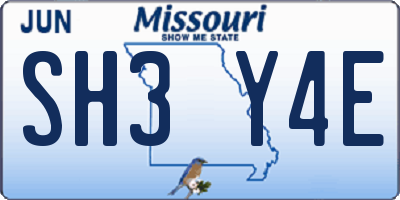 MO license plate SH3Y4E
