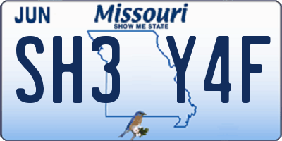 MO license plate SH3Y4F