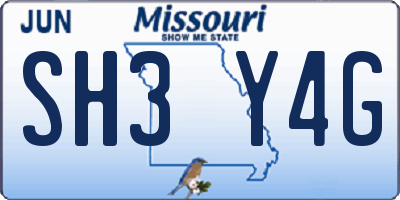 MO license plate SH3Y4G