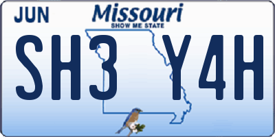 MO license plate SH3Y4H