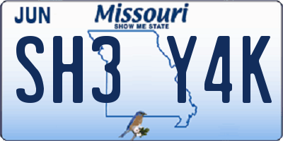 MO license plate SH3Y4K