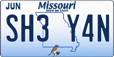 MO license plate SH3Y4N