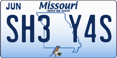 MO license plate SH3Y4S