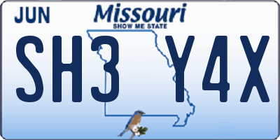 MO license plate SH3Y4X