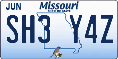 MO license plate SH3Y4Z
