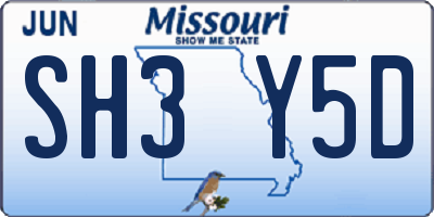 MO license plate SH3Y5D