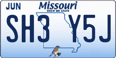 MO license plate SH3Y5J