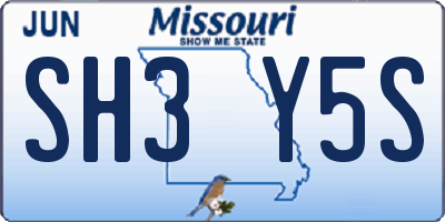 MO license plate SH3Y5S