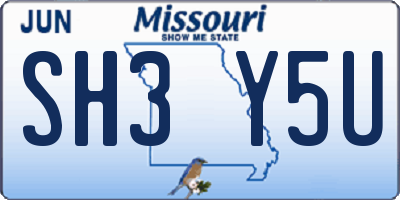 MO license plate SH3Y5U