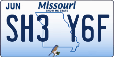 MO license plate SH3Y6F