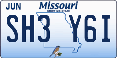 MO license plate SH3Y6I