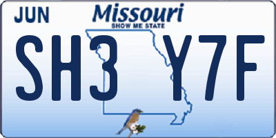 MO license plate SH3Y7F