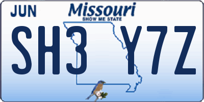 MO license plate SH3Y7Z