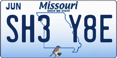 MO license plate SH3Y8E