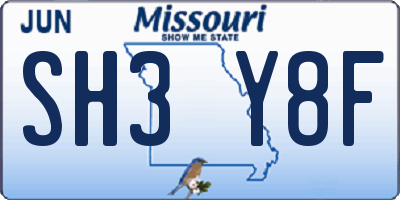 MO license plate SH3Y8F