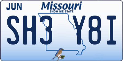 MO license plate SH3Y8I