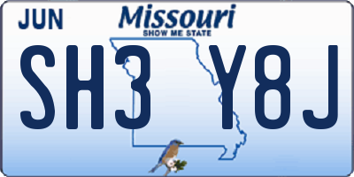 MO license plate SH3Y8J