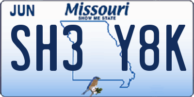 MO license plate SH3Y8K