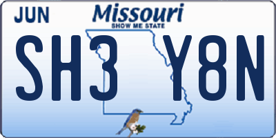 MO license plate SH3Y8N