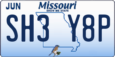 MO license plate SH3Y8P