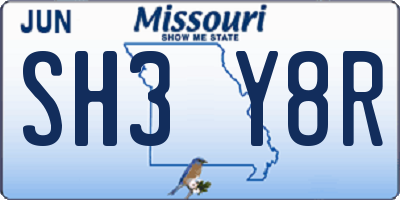 MO license plate SH3Y8R