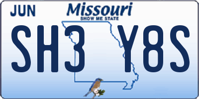 MO license plate SH3Y8S