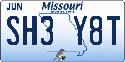 MO license plate SH3Y8T