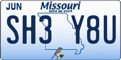 MO license plate SH3Y8U
