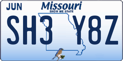 MO license plate SH3Y8Z