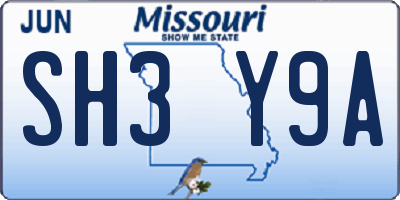 MO license plate SH3Y9A