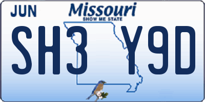 MO license plate SH3Y9D