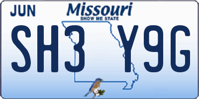 MO license plate SH3Y9G