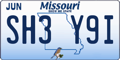MO license plate SH3Y9I