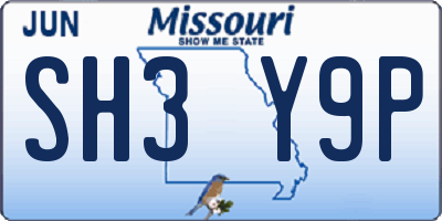 MO license plate SH3Y9P